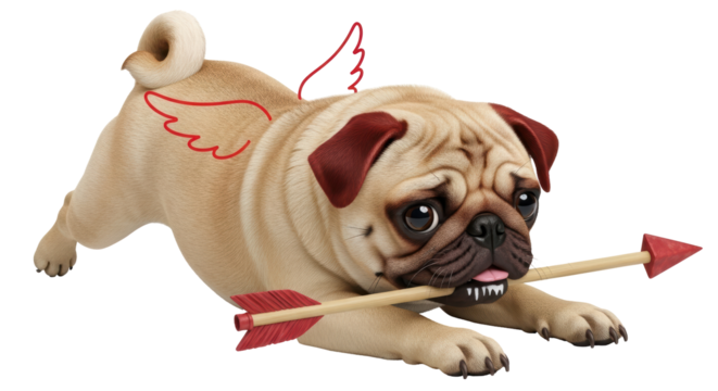 Isolated Pug Dog with Arrow and Wings
