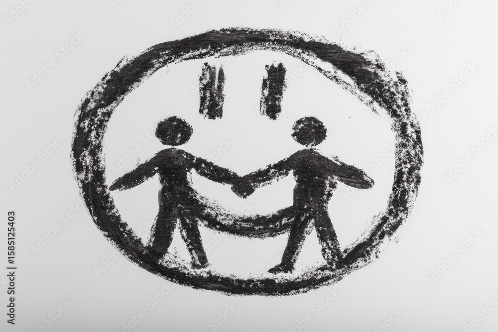 Poster symbolic representation of connection and unity illustrated through chalk drawing of two figures hol