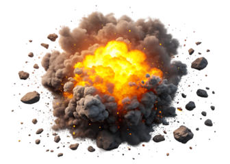 Fiery blast with smoke and debris explosion fire