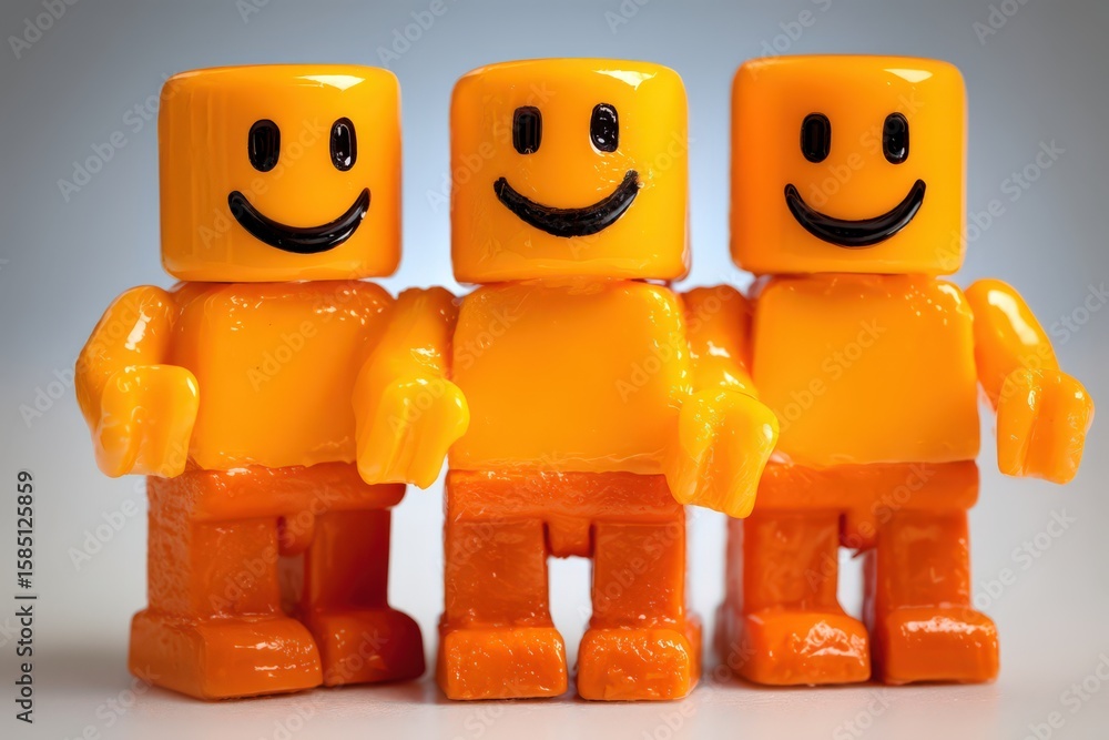 Poster three cheerful yellow figurines with smiling faces embody the essence of friendship and playfulness 
