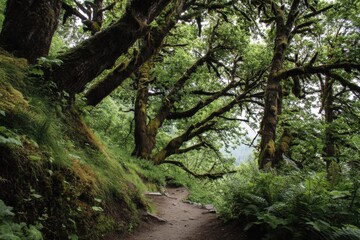 Obraz premium There is a serene path winding through a lush green forest