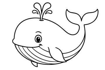 Majestic Cartoon Whale Spouting Water Isolated Vector Coloring Page