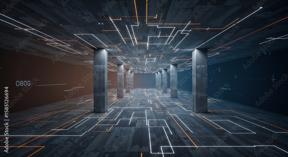 Poster architectural construction abstract background with concrete columns lines and callouts . generative