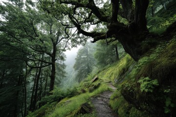 Obraz premium There is a serene path winding through a lush green forest