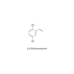 2,5-Dichlorostyrene skeletal structure. halogen styrene compound schematic illustration. Simple diagram, chemical formula.