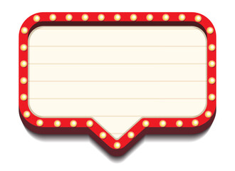 Retro lightbox vector template message box frame with lightbulb isolated on white background for party poster, banner advertising, promotion and sale billboard, cinema, bar show or restaurant. 10 eps