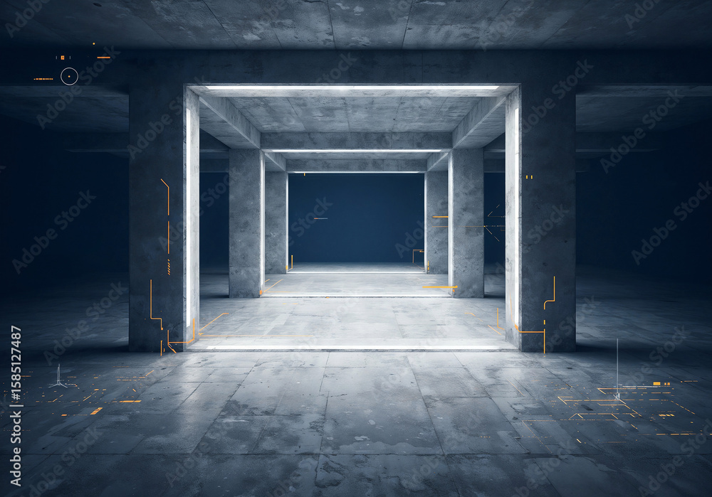 Poster architectural construction abstract background with concrete columns lines and callouts . generative