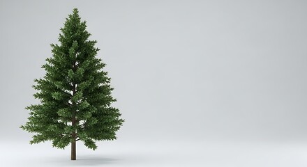 Fir Tree Standing Alone on White Backdrop for Festive Decoration