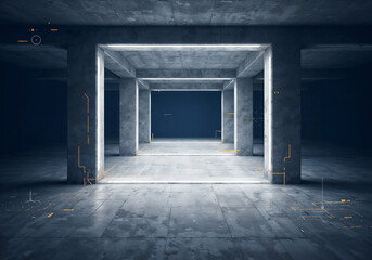 Obraz premium architectural construction abstract background with concrete columns lines and callouts . Generative AI