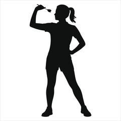  Female Dart Player Silhouette Vector - Sporty Woman Throwing Dart Minimalist Graphic