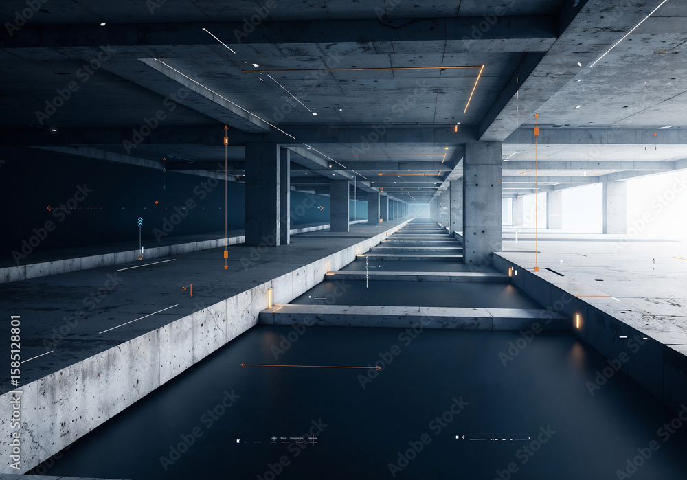 Poster architectural construction abstract background with concrete columns lines and callouts . generative