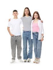 Fototapeta premium Happy teenagers posing together on white background