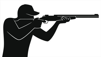 Shooting Sport Athlete Silhouette Vector - Rifleman Aiming Black & White Target Shooter Graphic
