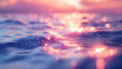 Serene Ocean Water with Sparkling Bokeh Lights at Sunset, Peaceful and Calming Video - Powered by Adobe