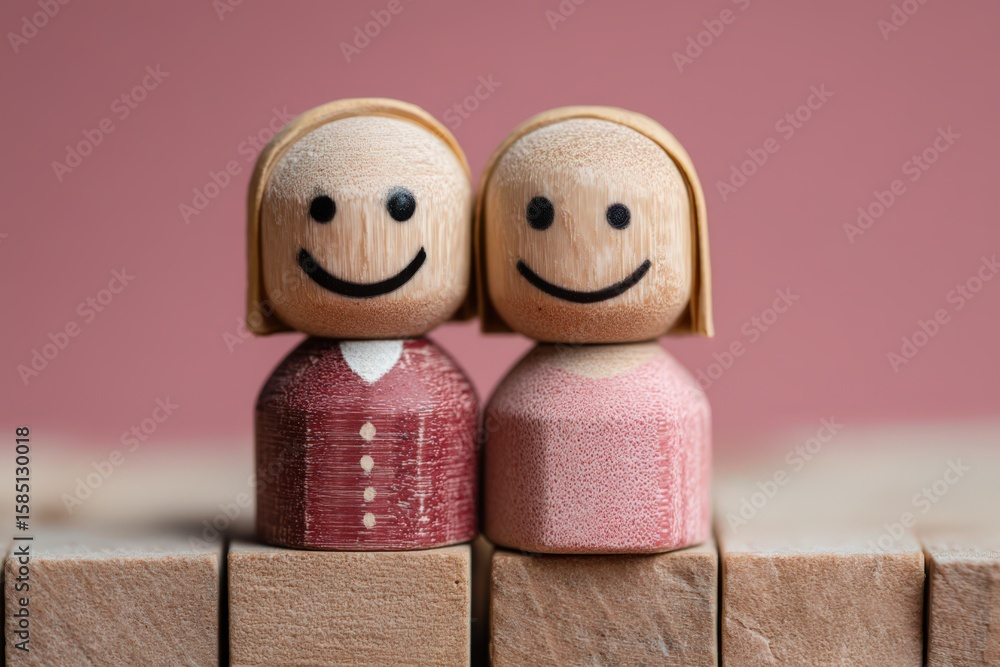 Poster joyful wooden figurines representing connection and unity capturing the essence of partnership with 