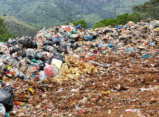 Day view at a landfill located in Ranau, Sabah Malaysia. Landscape and domestic waste concept