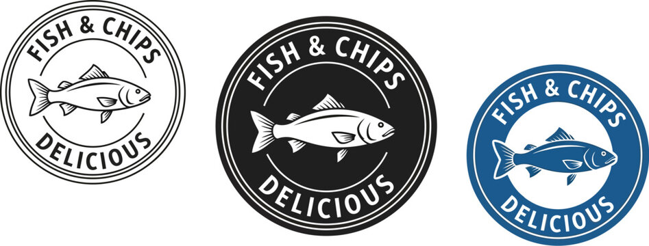 Enjoy delicious fish and chips with this appealing collection of vintage style round logos and designs for seafood restaurants.
