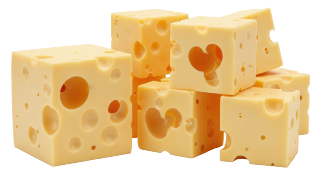Isolated Stack of Cheese Cubes with Heart Shapes