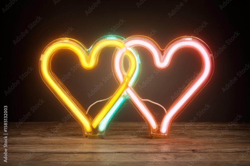 Aufkleber captivating neon heart lights intertwining in an artistic glow against a dark background embodying l