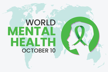 World Mental Health Day with the green ribbon. Mental health awareness on 10 October. Vector
