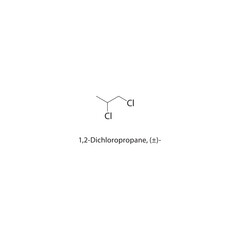 1,2-Dichloropropane, (±)- skeletal structure. halogen alkane compound schematic illustration. Simple diagram, chemical formula.
