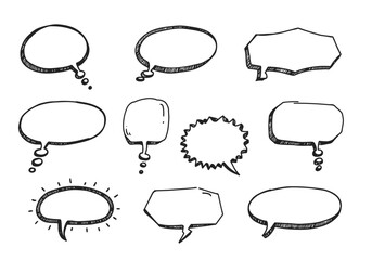 Fototapeta premium A collection of nine handdrawn speech bubbles of varying shapes and styles