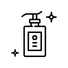 Hand Sanitizer Outline Icon. Washing hand with sanitizer liquid soap. Illustration of cleanser, detergent, shampoo, liquid soap, gel. Isolated vector symbol of cleaning and cleanliness