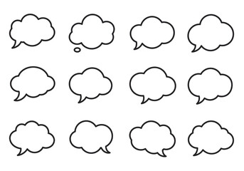 A collection of twelve cartoon speech bubbles arranged in three rows
