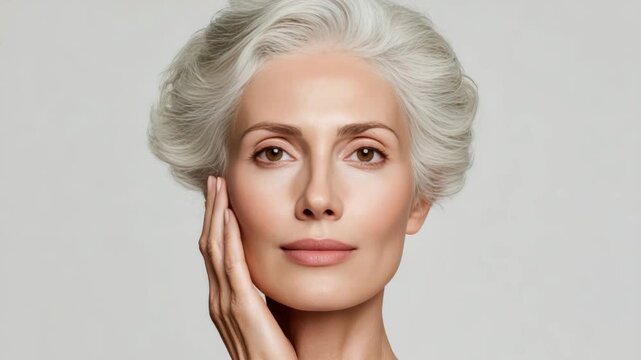 A woman with closed eyes, showing off the aftereffects of using a skin product. Her skin looks smooth and has a healthy glow.