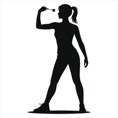 Woman Throwing Dart Silhouette - Minimalist Black Vector for Gaming & Sports