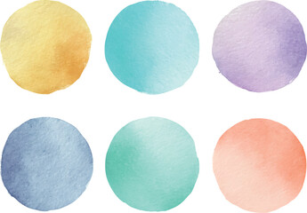 Pastel watercolor circle set in rainbow colors on white background