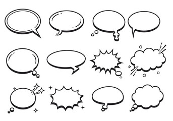 Various speech bubbles Outlines empty some with comic book effects cloud burst and text balloon shapes