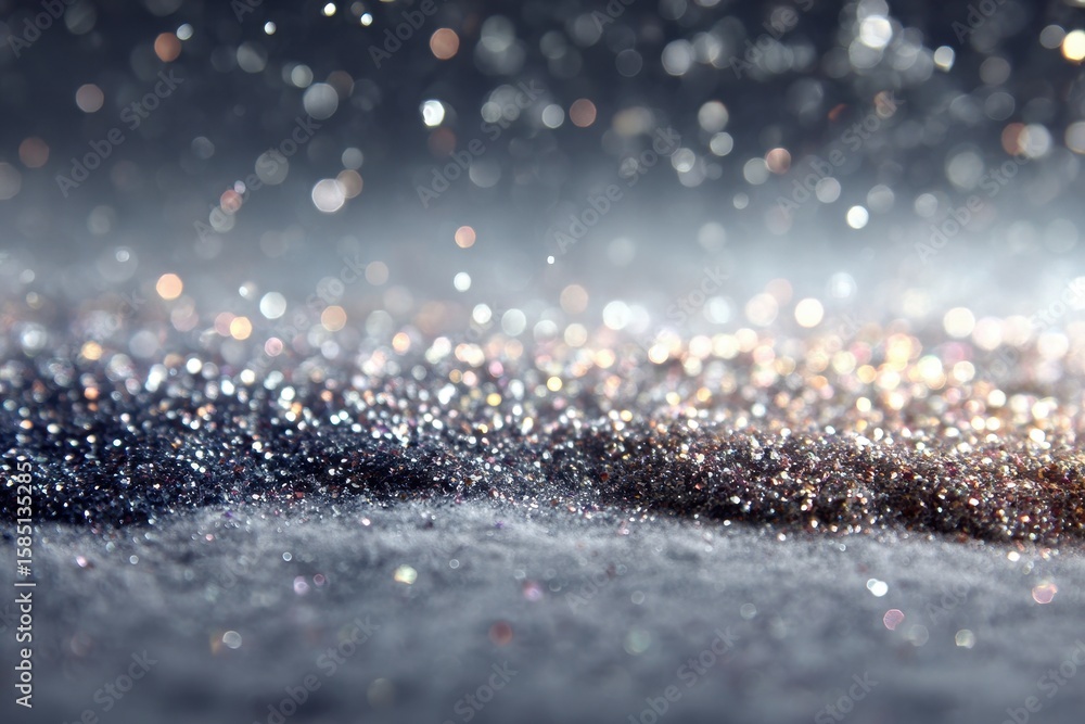 Poster glittering silver sparkles against a blurred bokeh background create an ethereal festive atmosphere 