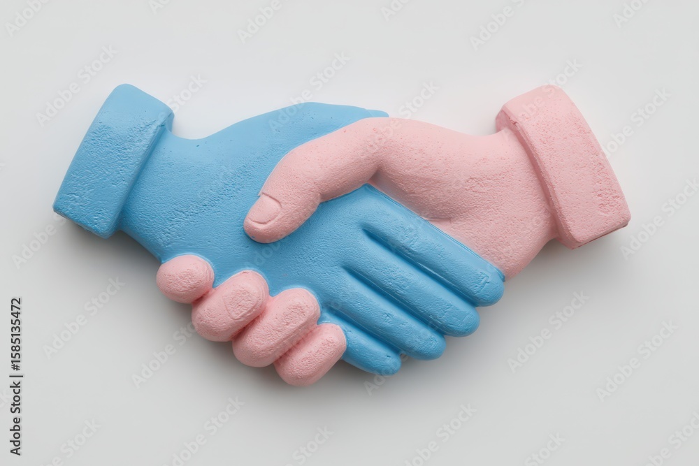 Poster creative depiction of diverse hands shaking in contrasting colors representing unity collaboration a