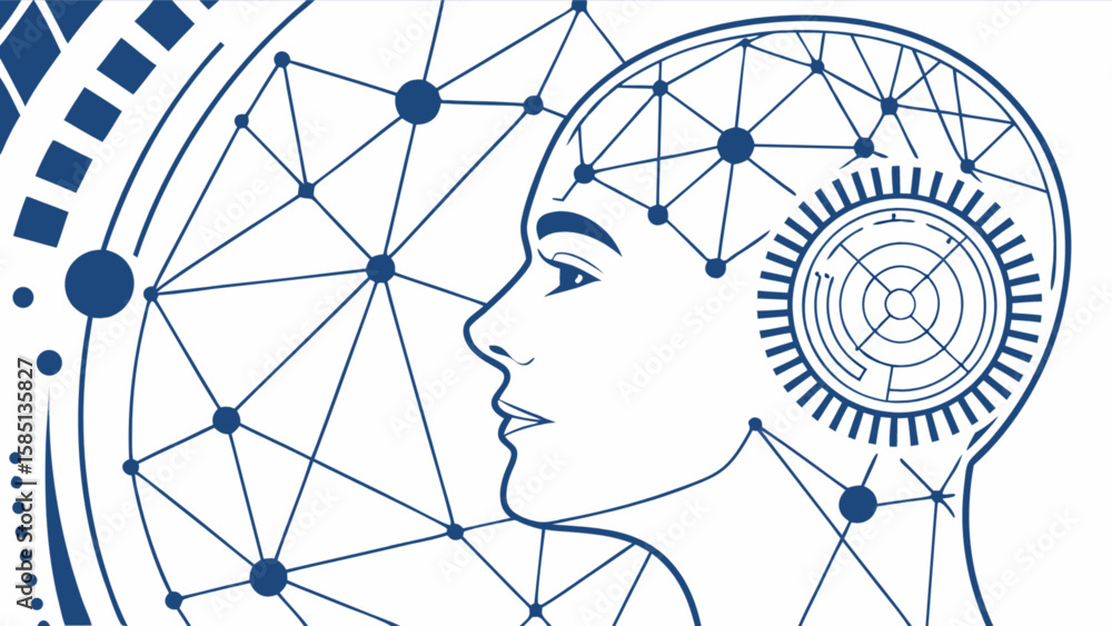 Poster artificial intelligence concept with human head and circuit brain for machine learning and ai techno