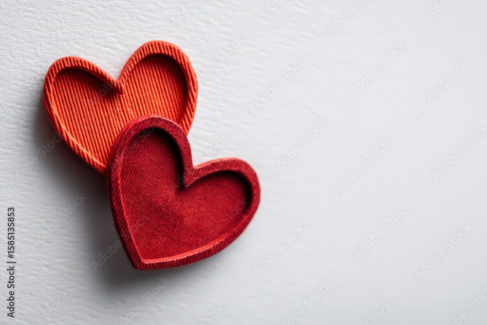 Poster two interlocking hearts in unique textures symbolize love and connection conveying warmth and affect