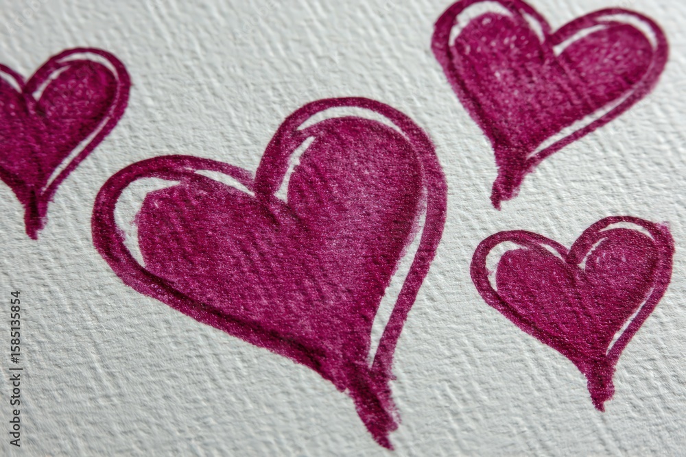 Poster artistic representation of multiple heart shapes sketched in rich burgundy tones on textured paper c