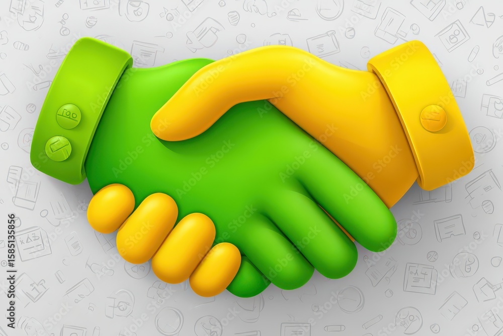 Poster colorful hands shaking in partnership symbolizing collaboration and unity within digital business in