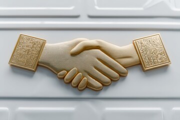 Symbolic representation of a successful collaboration illustrated through a golden handshake emphasizing trust and business connections that signify partnership integrity and commitment