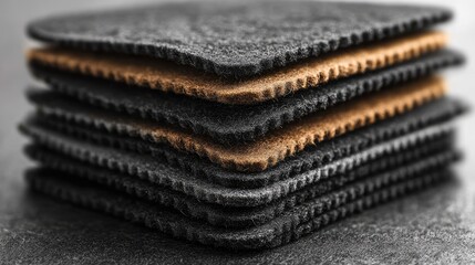 Pile of stacked soft squares texture close-up showing detailed fabric structure layers arrangement