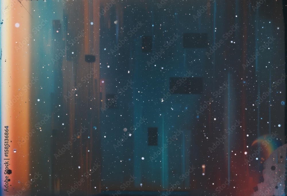 Poster abstract cosmic dust with light leaks creating a unique visual texture