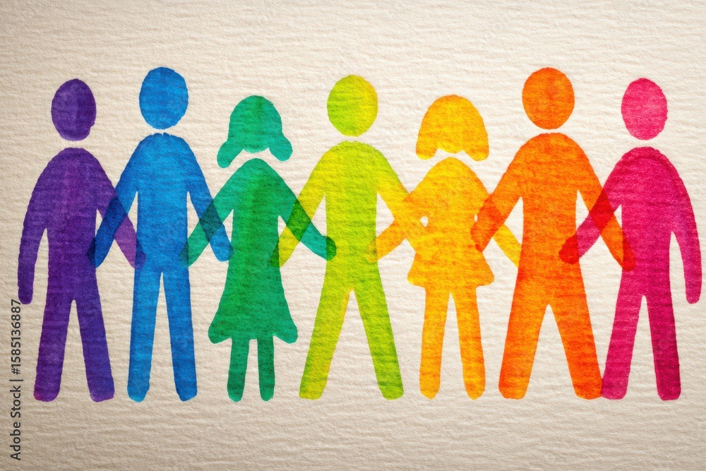 Aufkleber a vibrant assembly of diverse individuals linked together portraying unity and inclusivity through a