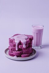 "Monochromatic Purple Delight: Dripping Bread and Milk"