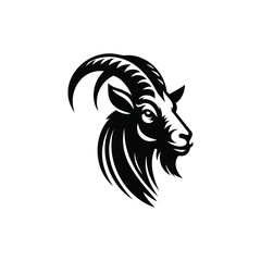 Black goat head vector illustration for tribal animal tattoo design or wild mascot symbol