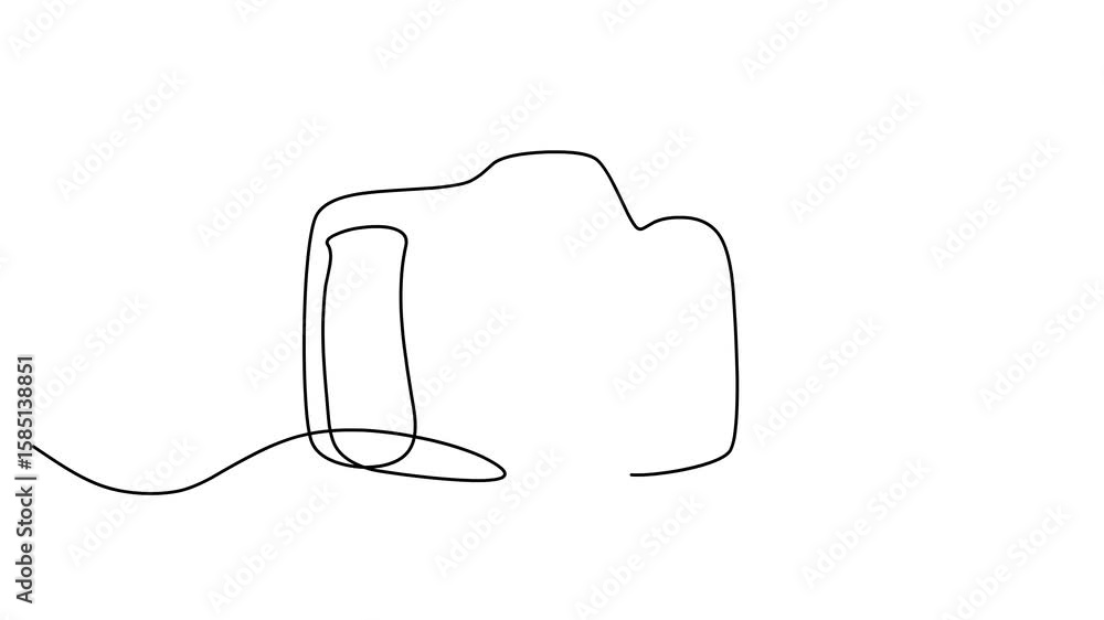 Poster animated self drawing of continuous line draw camera. full length one line animation. 4k
