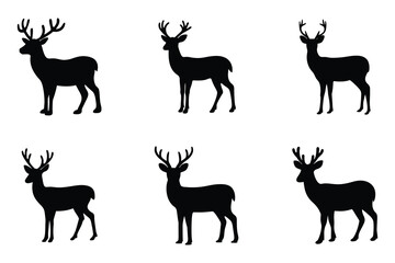 Deer silhouettes vector set, Black deer silhouette icon bundle