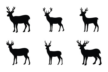 Deer silhouettes vector set, Black deer silhouette icon bundle