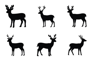 Deer silhouettes vector set, Black deer silhouette icon bundle