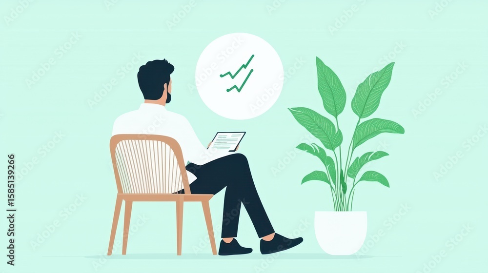 Poster option entrepreneur analyzing different investment options using a financial dashboard.