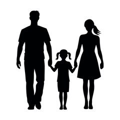 Simple family silhouette with two kids walking